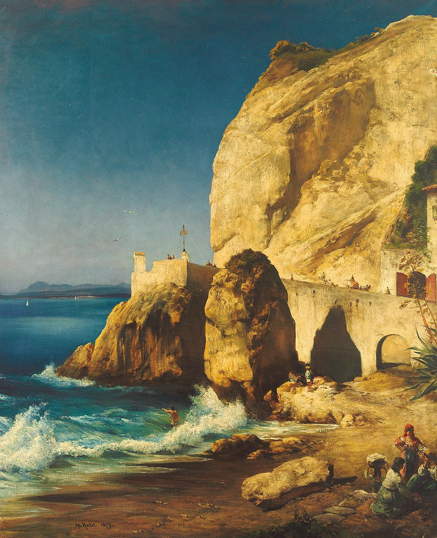 Piece on the Shores of Capri with People by Albert Hertel