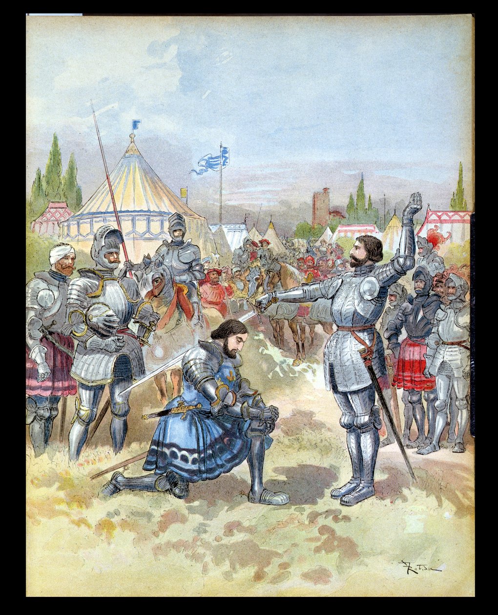 Pierre du Terrail Chevalier de Bayard knighting Francis I by Albert Robida