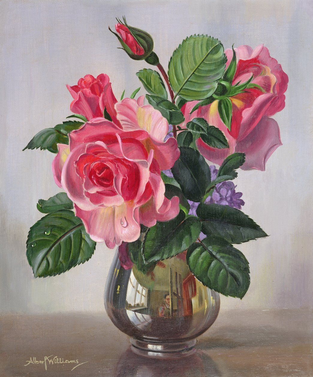 Lady Sylvia Roses in a Silver Vase by Albert Williams