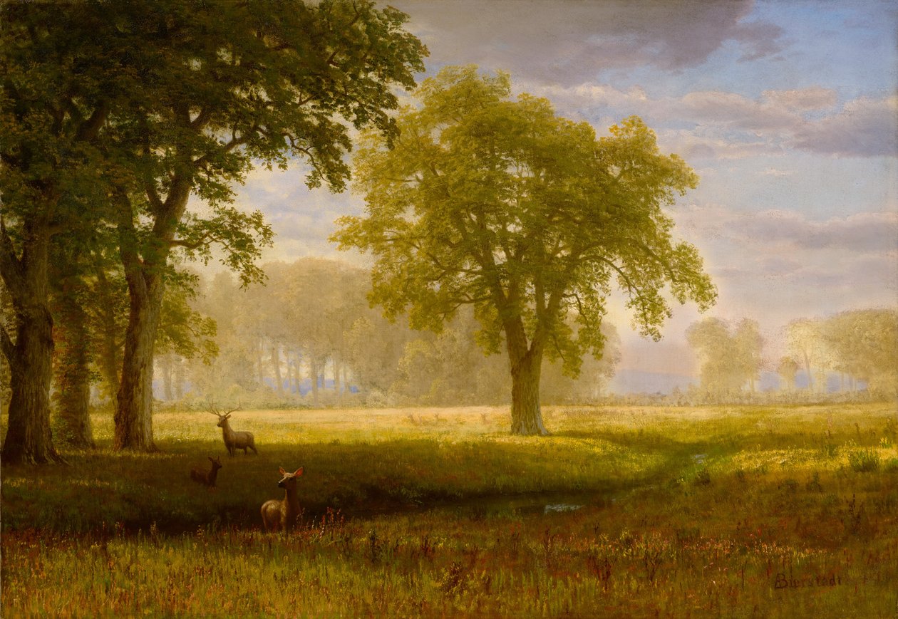 Elk in Oak Grove (Tuolumne Meadows) by Albert Bierstadt