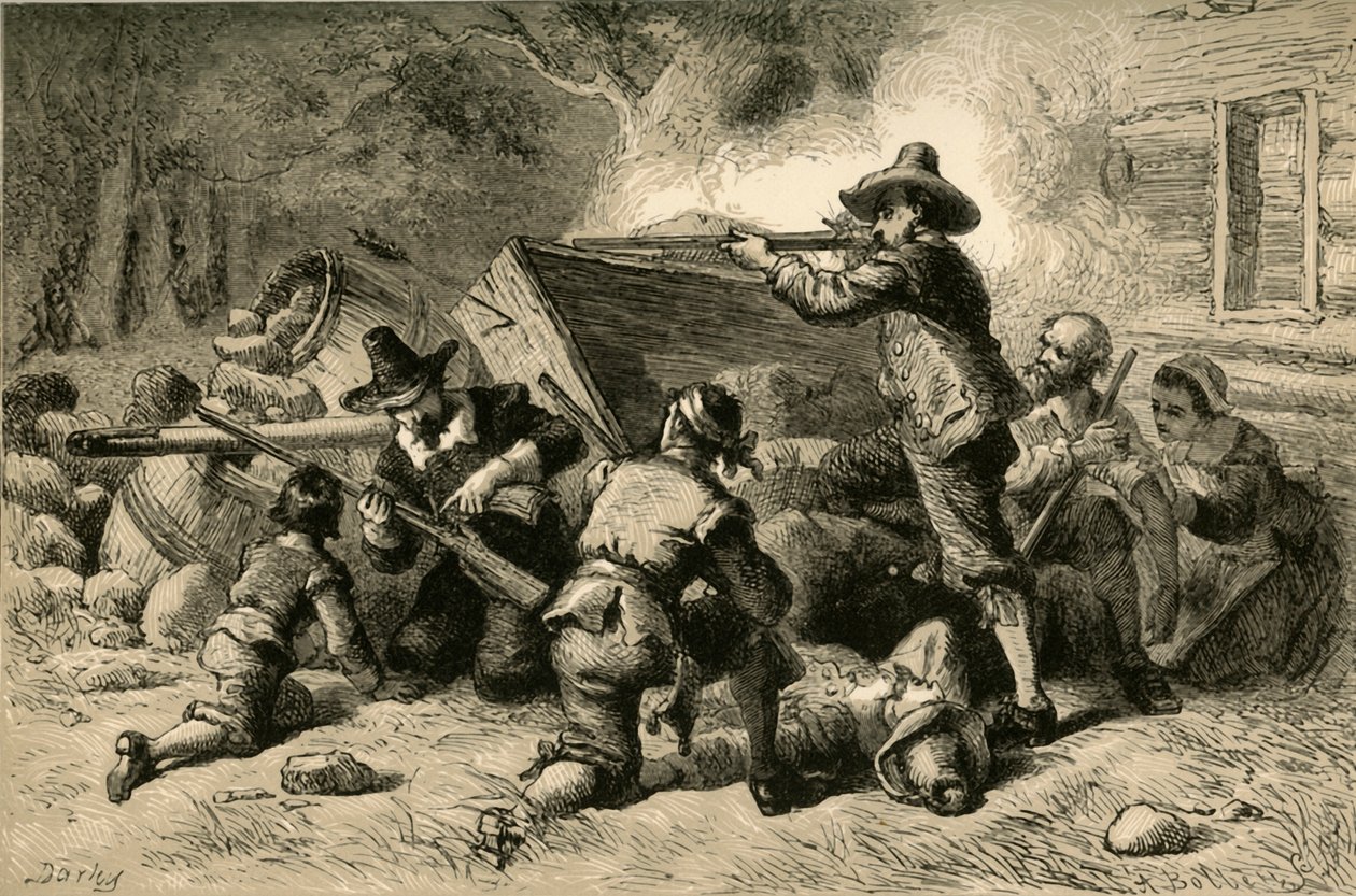 Virginians Defending Themselves Against Indians, 1877 by Albert Bobbett