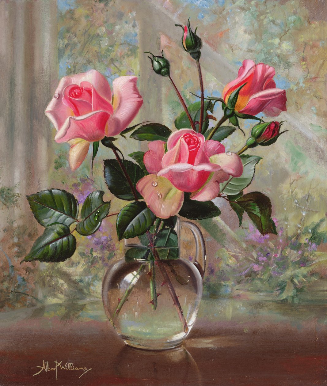 Madame Butterfly Roses in a Glass Vase by Albert Williams