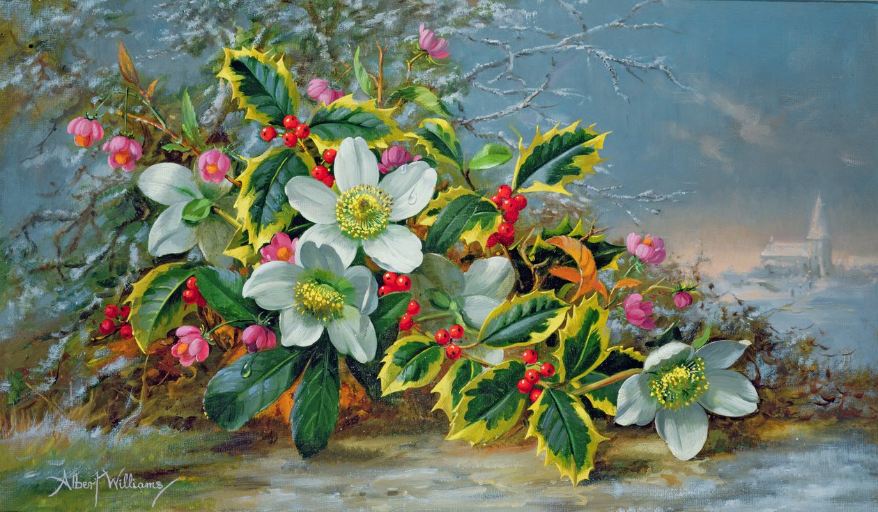 Winter Roses in a Landscape by Albert Williams