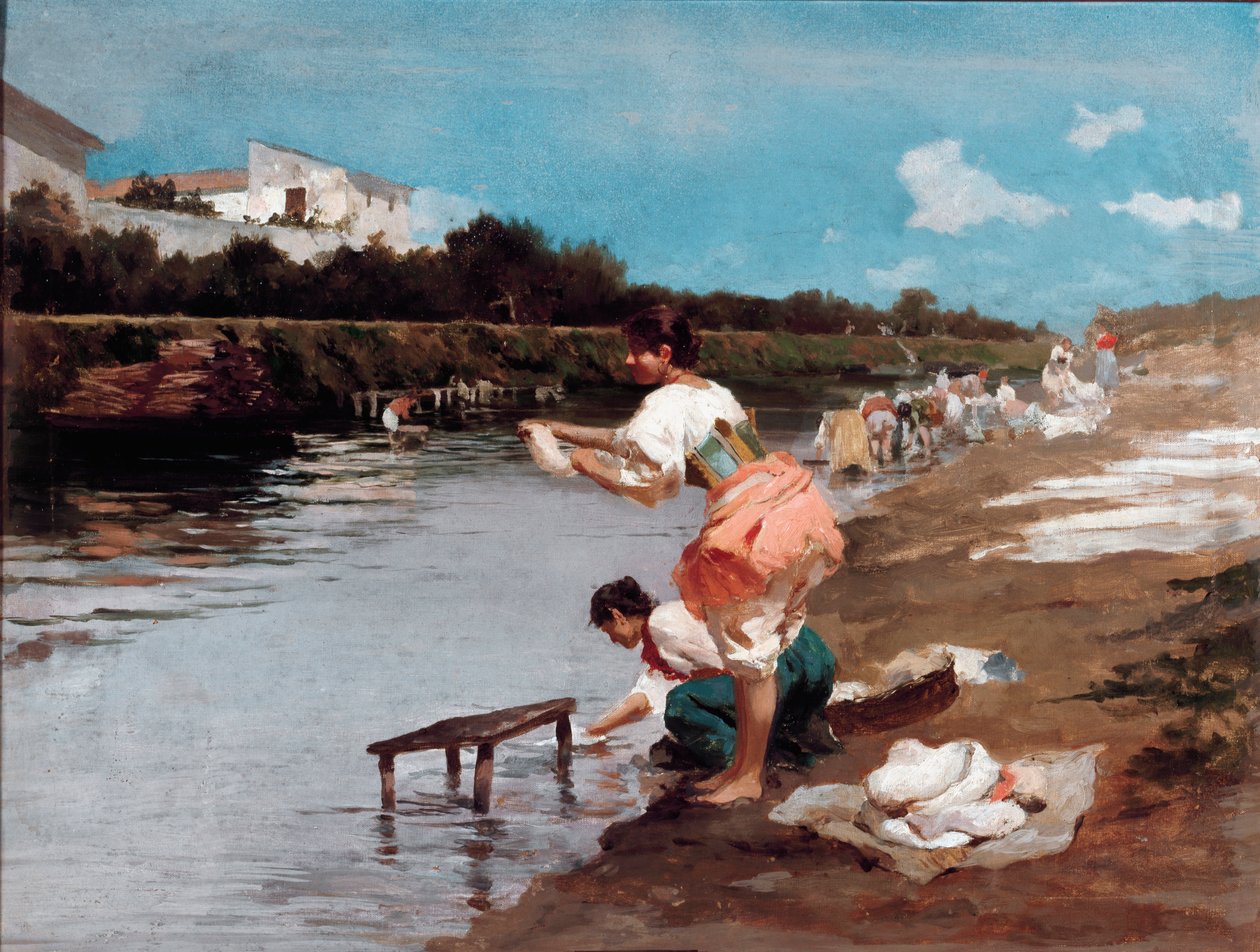 Laundresses on the river by Alberto Issel