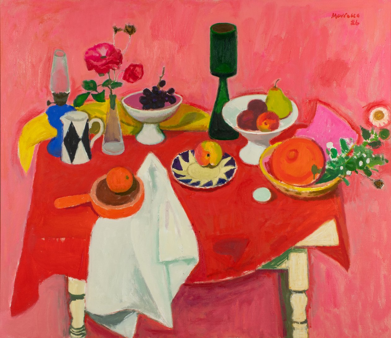 Still Life on Red Cloth by Alberto Morrocco