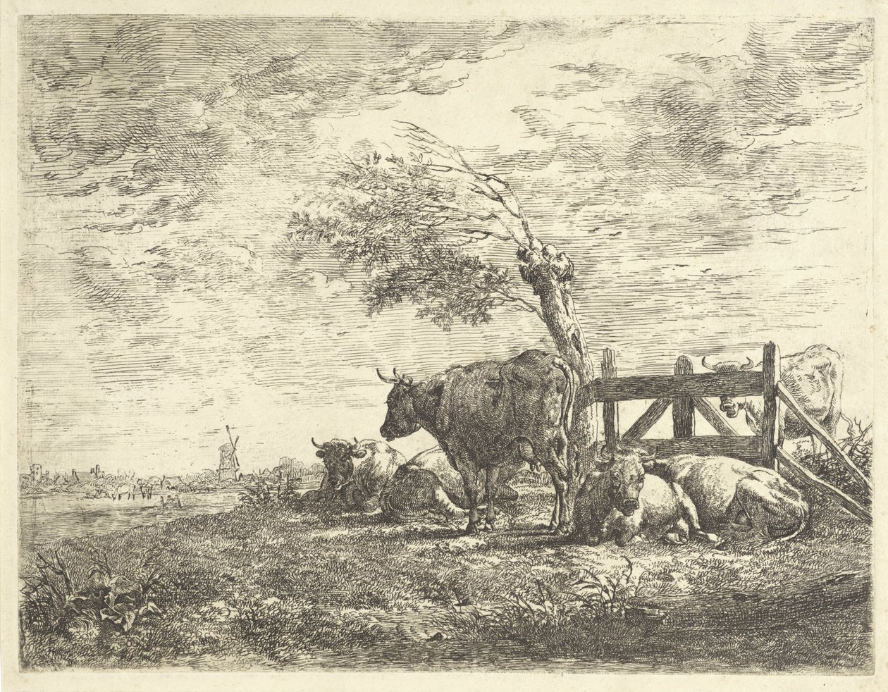 Cows by a Fence and a Pollard Willow by Albertus Verhoesen