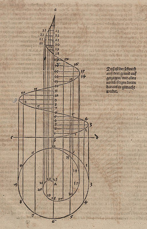 Plan and Elevation of a Conical Spiral with Auxiliary Lines by Albrecht Dürer