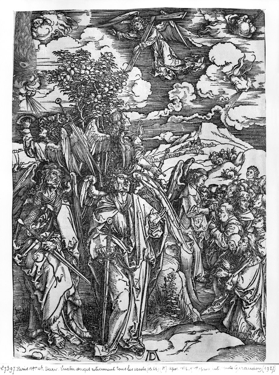 Scene from the Apocalypse, The Four Angels Holding the Winds, Latin Edition, 1511 by Albrecht Dürer