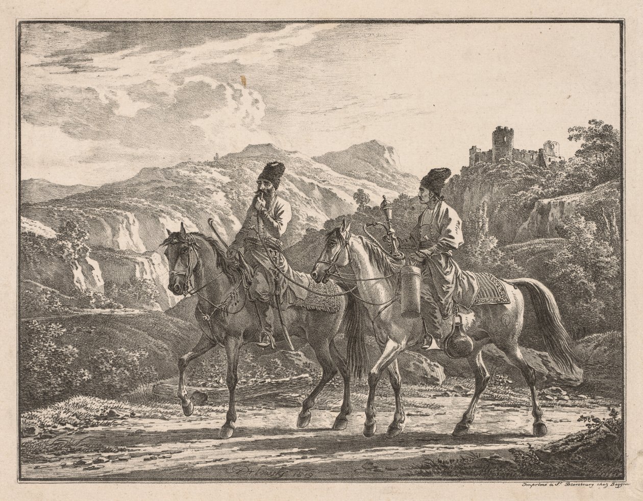 Two Cossacks on Horseback by Aleksandr Orlowski