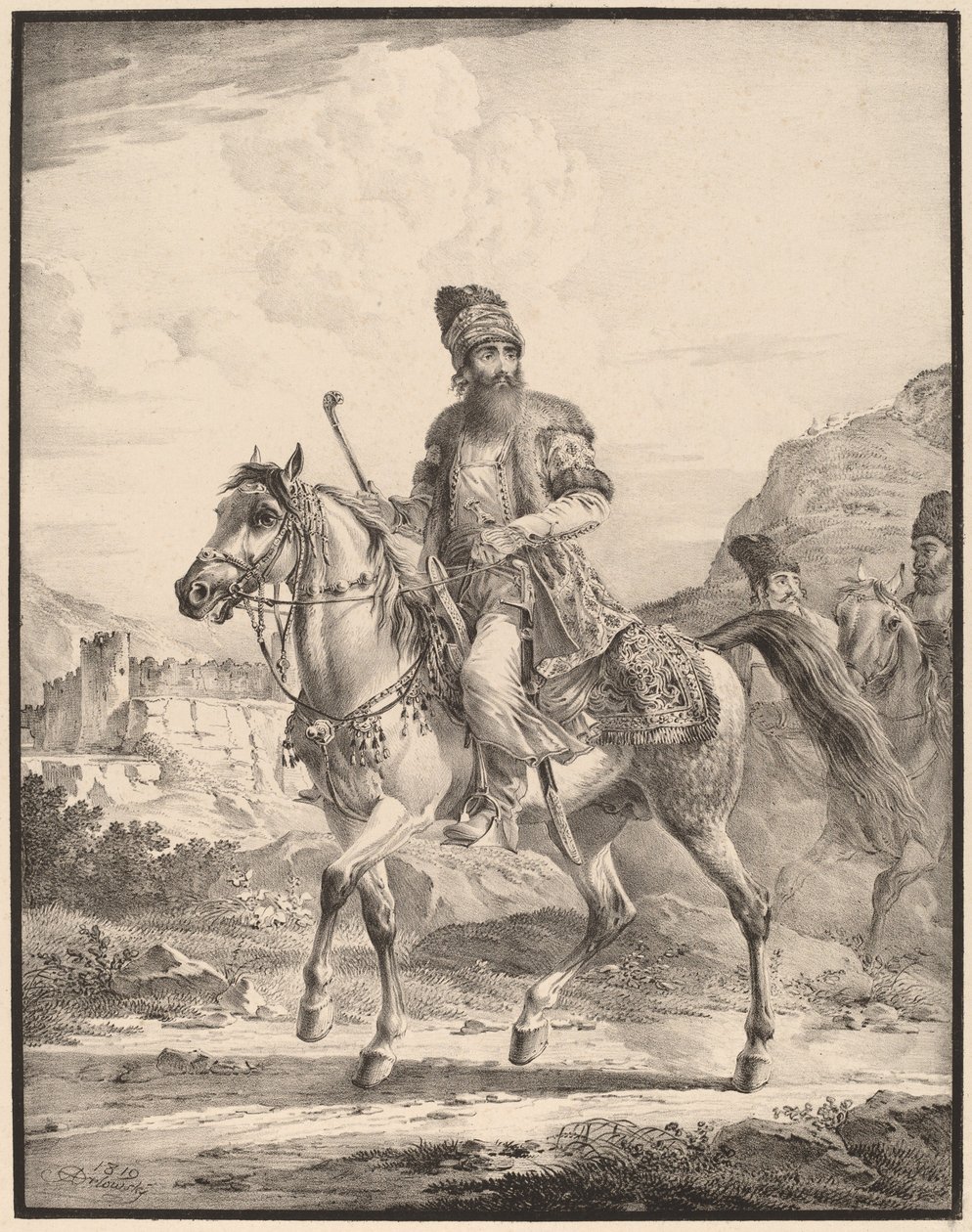 A Persian on Horseback by Aleksandr Osipovich Orlovskii
