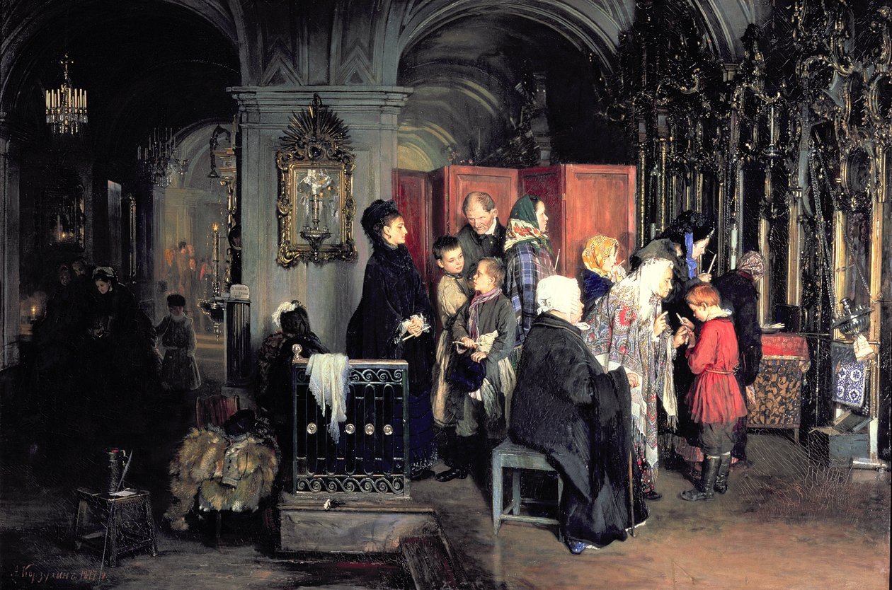 Before the Confession by Aleksei Ivanovich Korzukhin