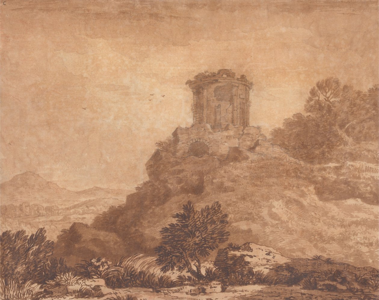 Landscape with a Ruined Temple by Alexander Cozens