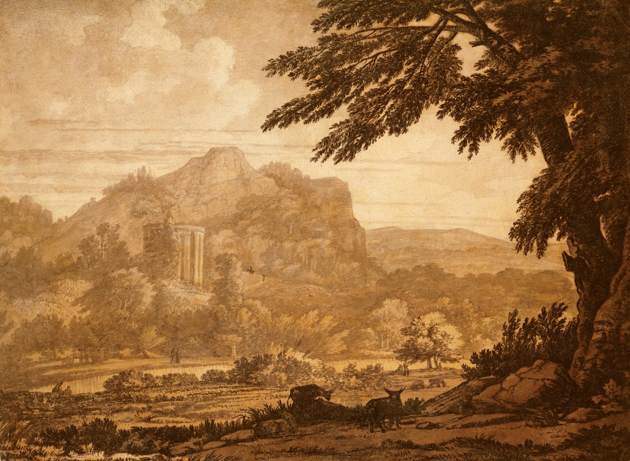 Landscape with a Temple by Alexander Cozens