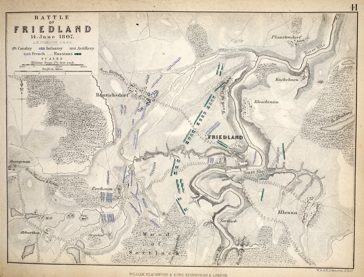 Map of the Battle of Friedland, Published by William Blackwood and Sons, Edinburgh and London, 1848 by Alexander Keith Johnston