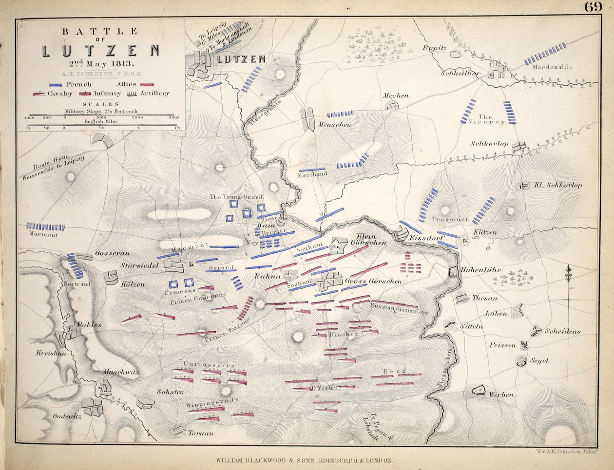 Map of the Battle of Lutzen, 1848 by Alexander Keith Johnston