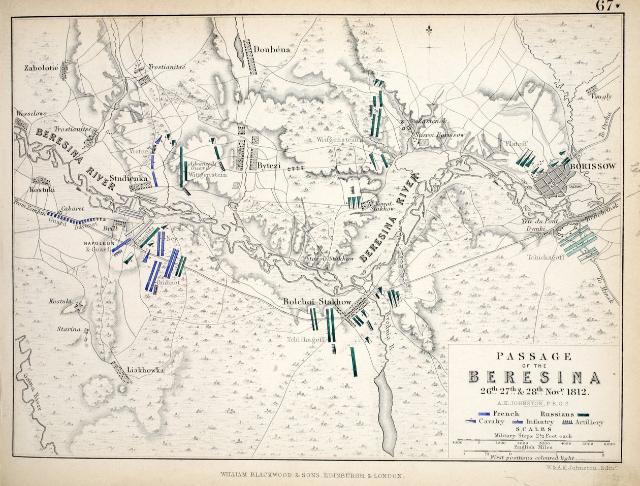 Map of the Passage of the Beresina, published by William Blackwood and Sons, Edinburgh and London, 1848 by Alexander Keith Johnston