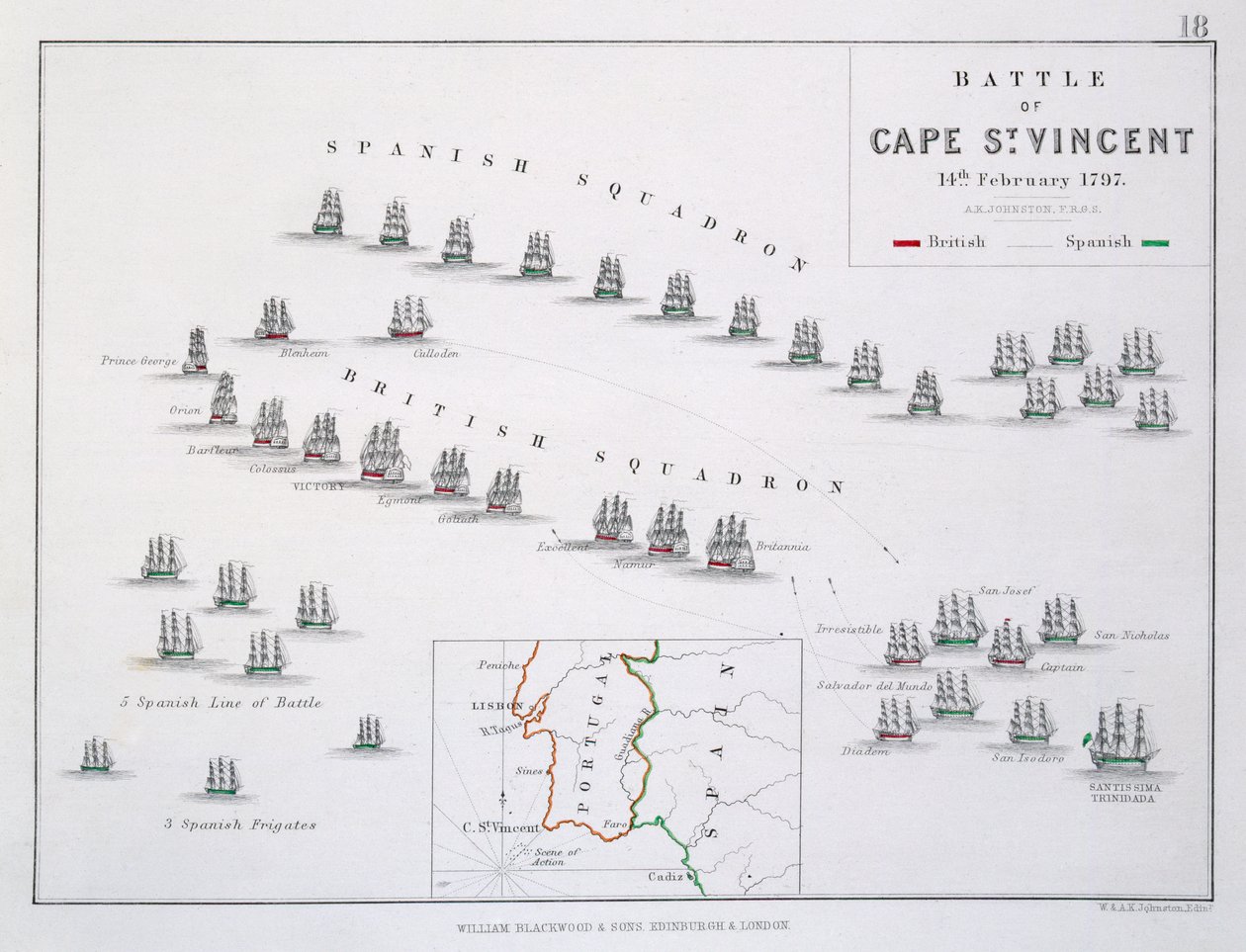 Plan of the Battle of Cape St. Vincent, 14th February 1797, c.1830s by Alexander Keith Johnston