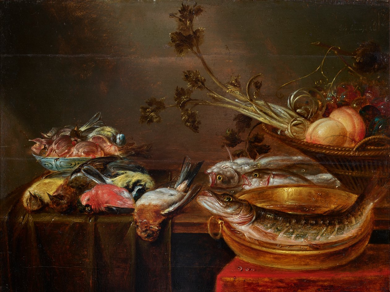Still Life with Fish, Birds and Fruit by Alexander Adriaenssen