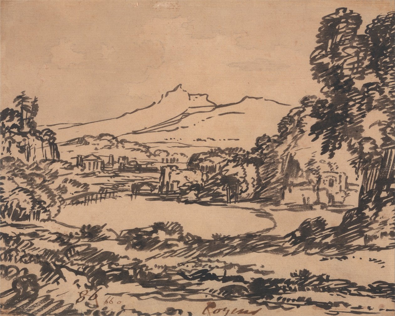Landscape with a Lake and Distant Mountain by Alexander Cozens