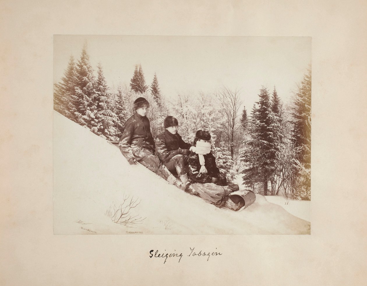 Three Tobogganers on a Snowy Hill by Alexander Henderson