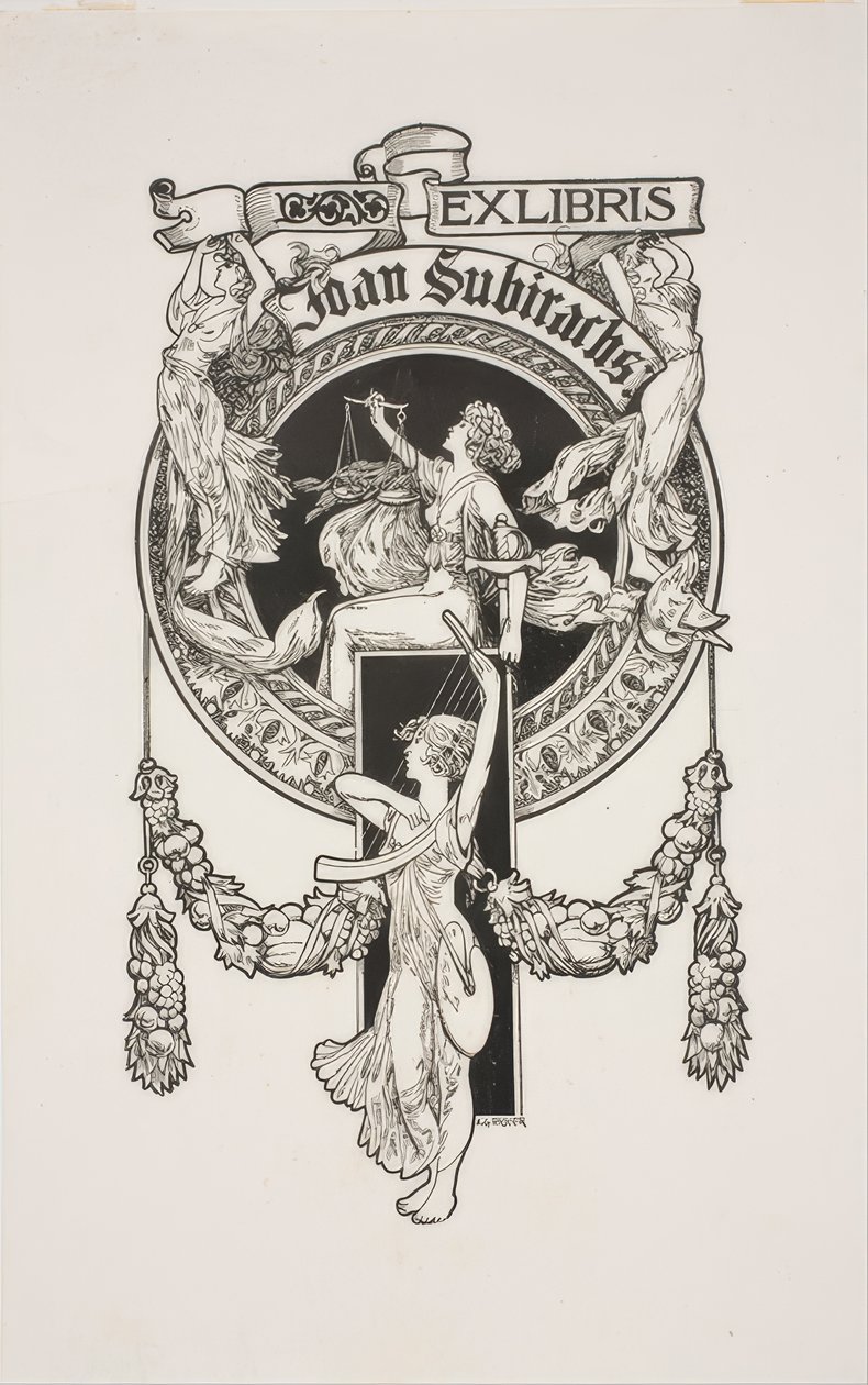 Book-Plate of Joan Subirachs by Alexandre de Riquer