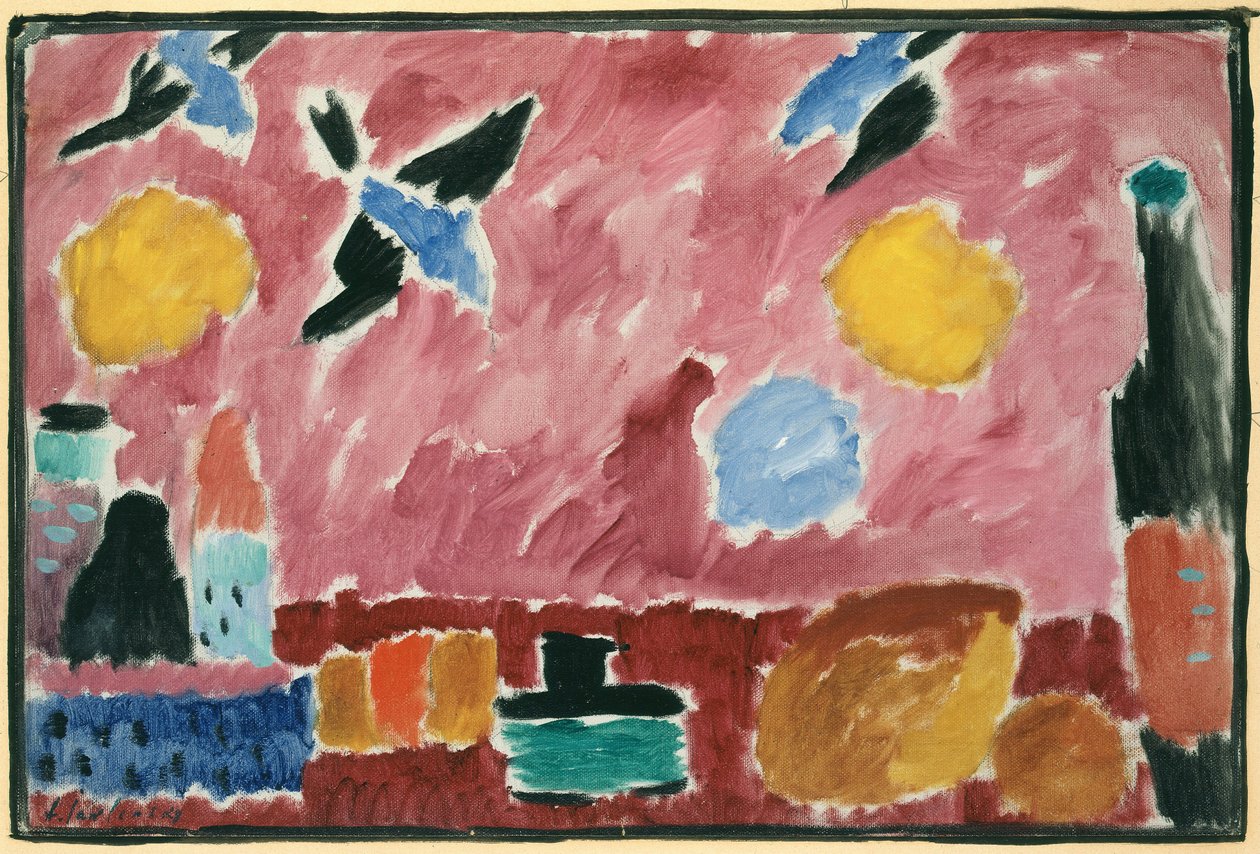 With Red Swallow-Patterned Wallpaper, 1915 by Alexej von Jawlensky