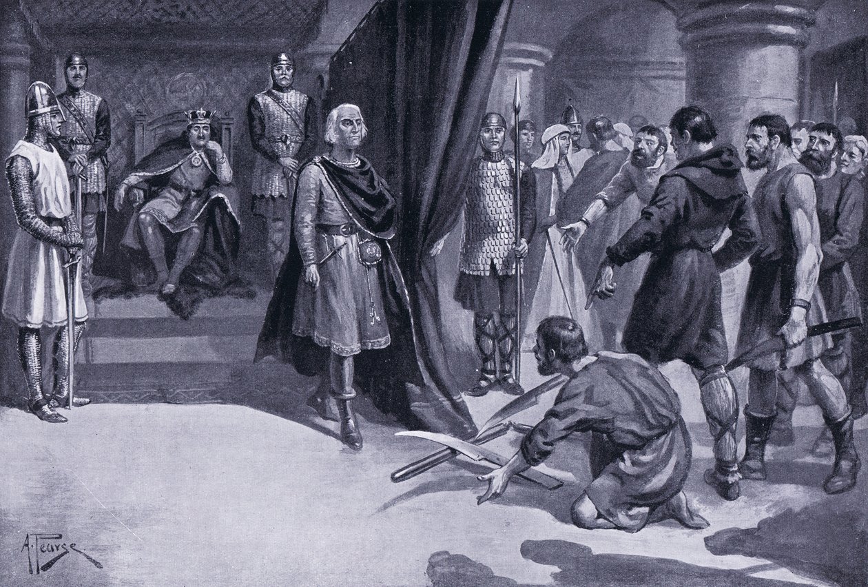 Peasants Flinging Down Their Ploughshares at the Feet of Henry I, 1920s by Alfred Pearse