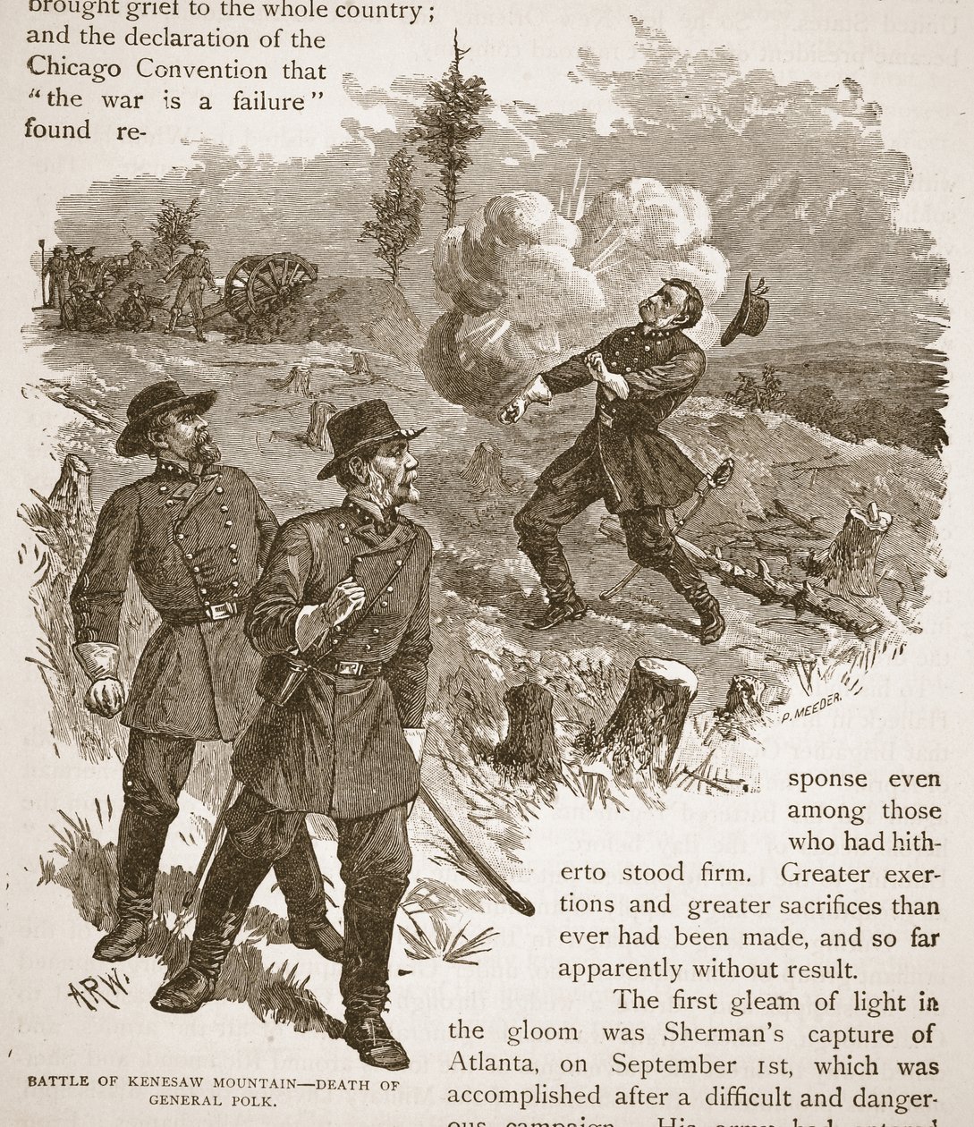 Battle of Kenesaw Mountain - Death of General Polk, from a book by Alfred Rudolph Waud