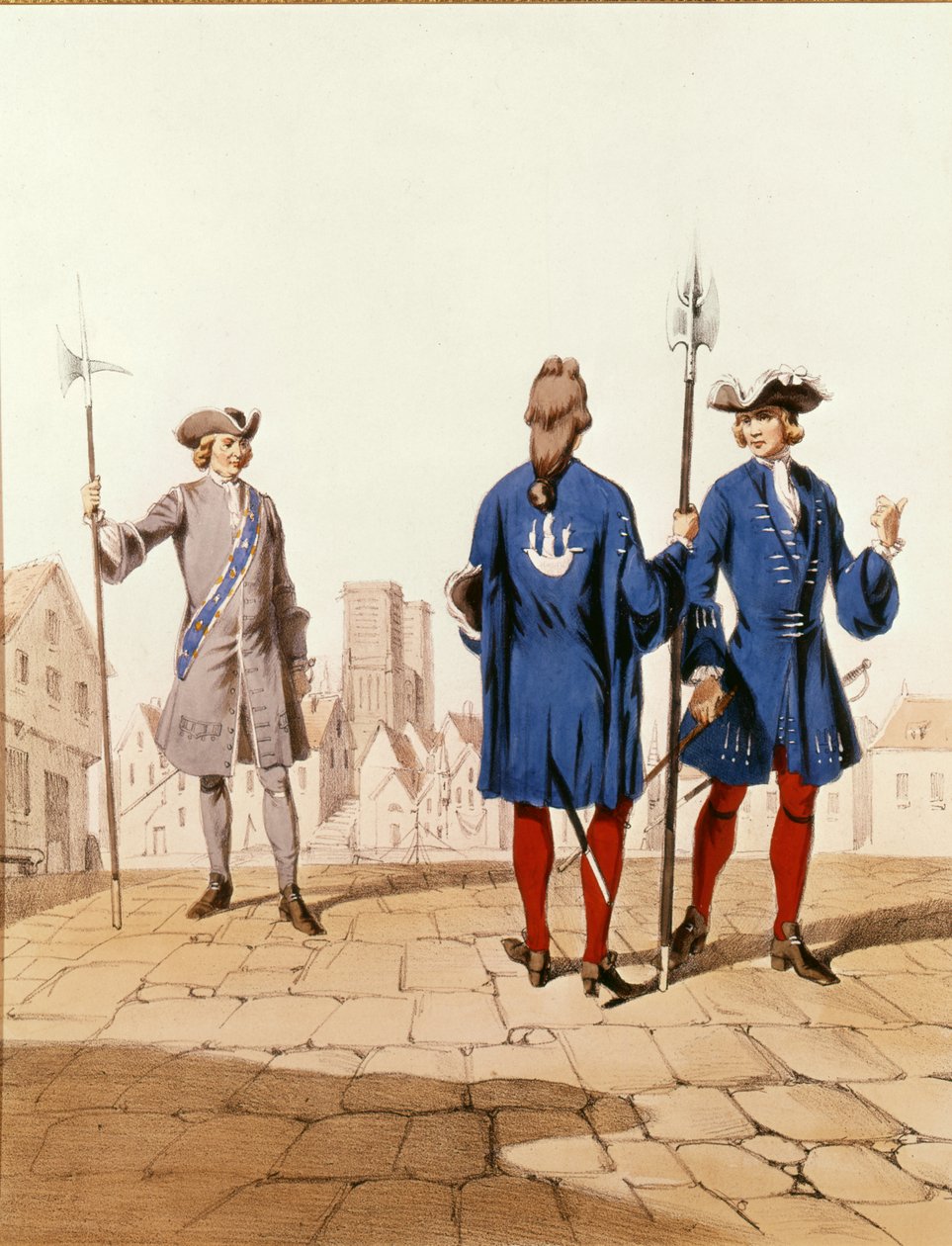 Eighteenth Century Parisian Troops: Watchman and Archers of the Town in Ceremonial Uniform, engraved by D. Noirmont by Alfred de after Marbot
