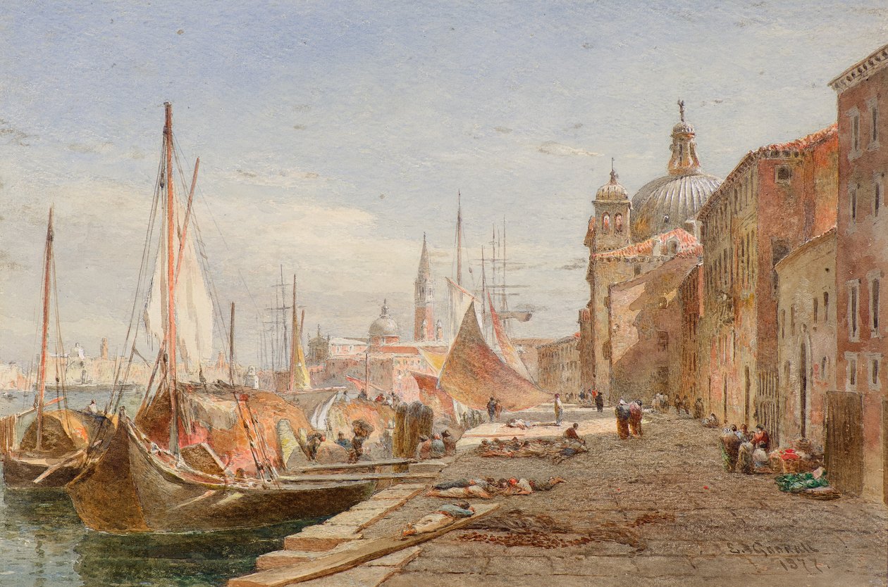 Barges at a Quayside, Venice by Alfred Edward Goodall