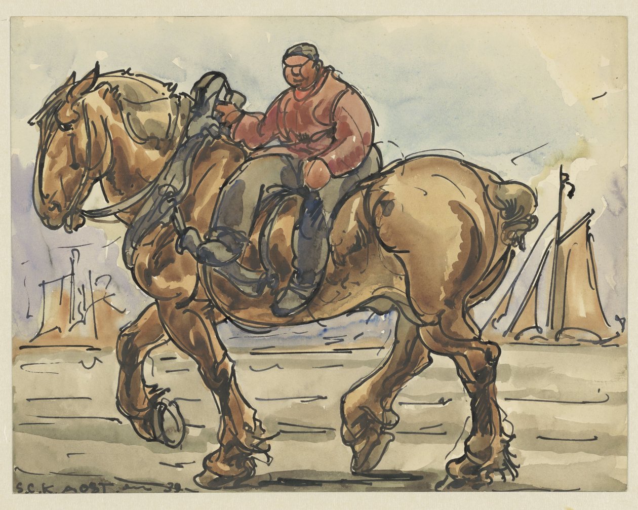 Man in Amazon Seat on a Draft Horse by Alfred Ost