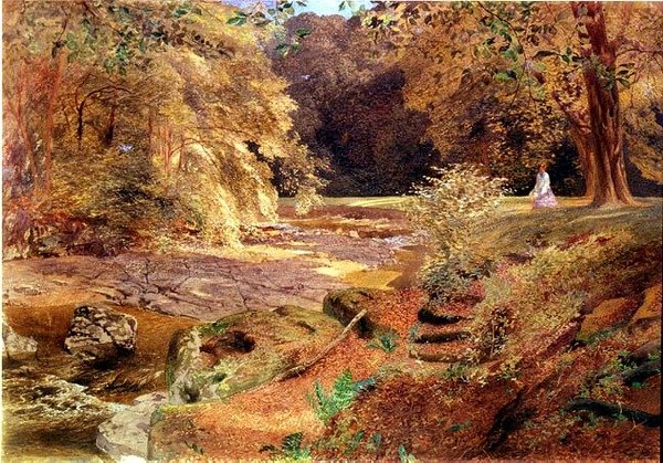 Lady by a rocky stream by Alfred William Hunt