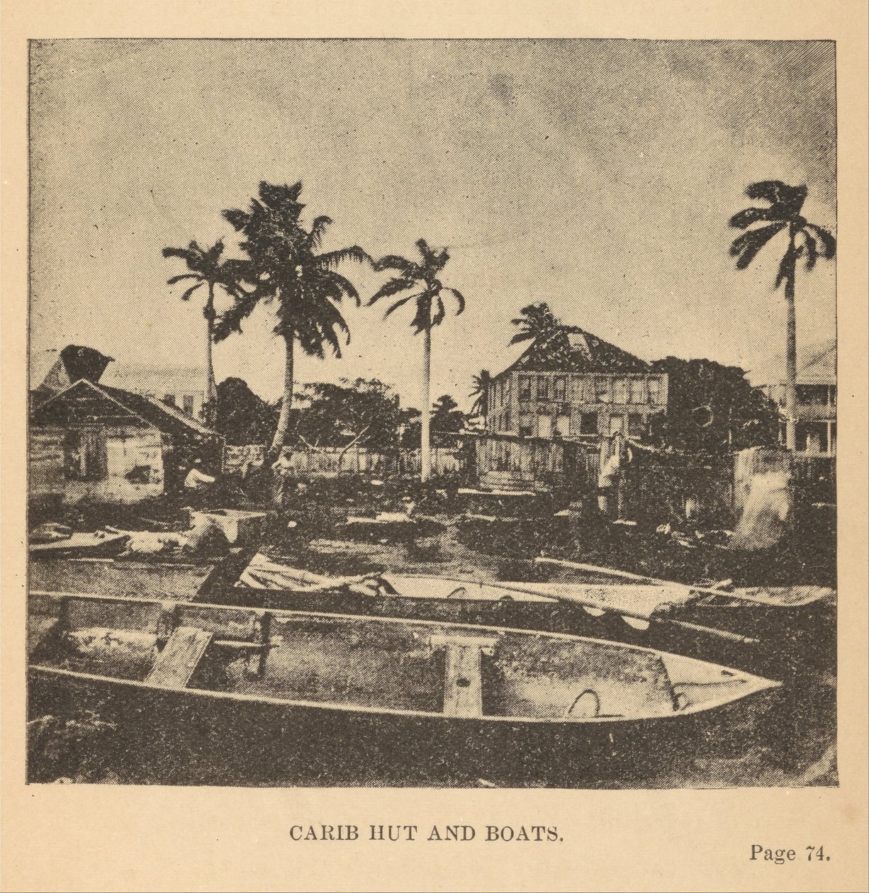 Carib Hut and Boats by Alice D. Le Plongeon