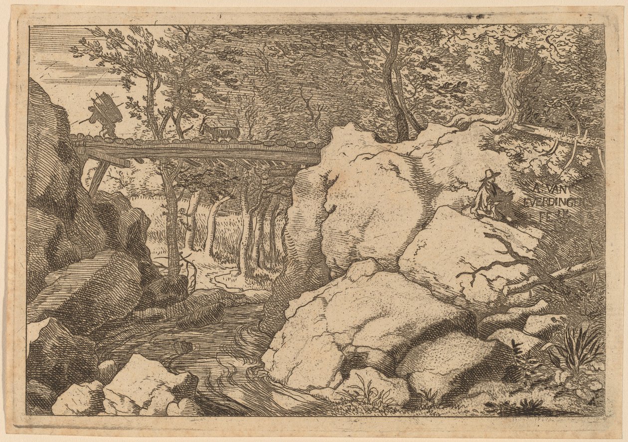 Goat on a Small Bridge by Allart van Everdingen