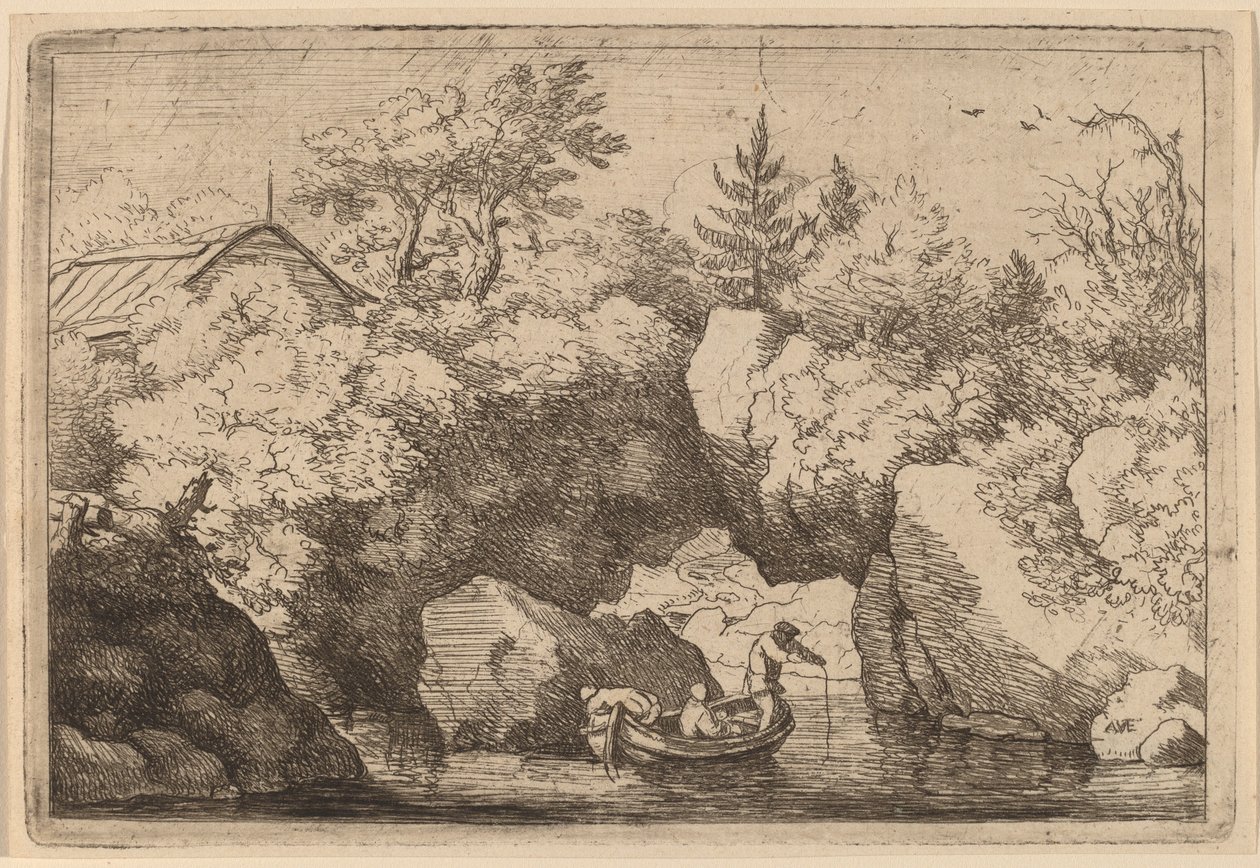 Skiff under a Cleft Rock by Allart van Everdingen