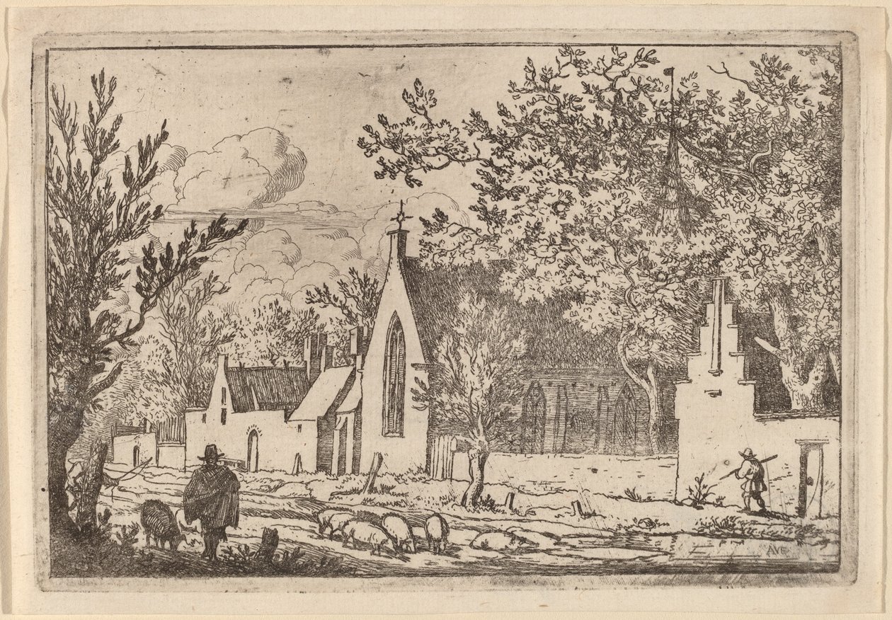 Swine Herd near a Chapel by Allart van Everdingen