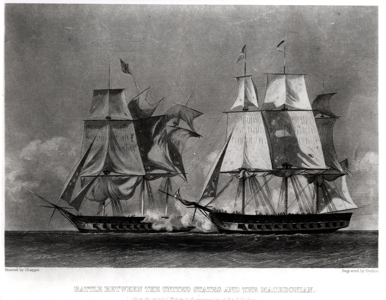Battle between the United States and the Macedonian, engraved by Duthie by Alonzo Chappel