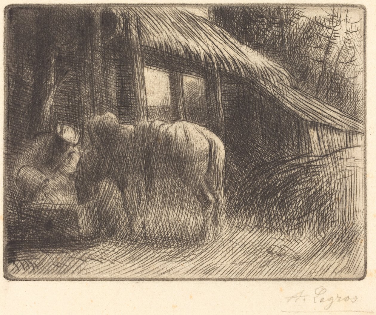 Drinking Trough, 2nd plate by Alphonse Legros