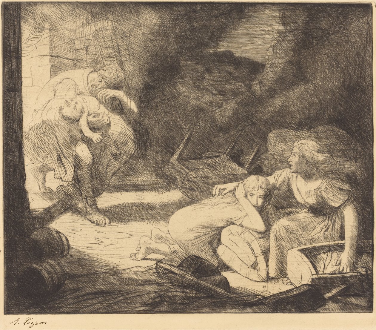 The Fire, 2nd plate by Alphonse Legros