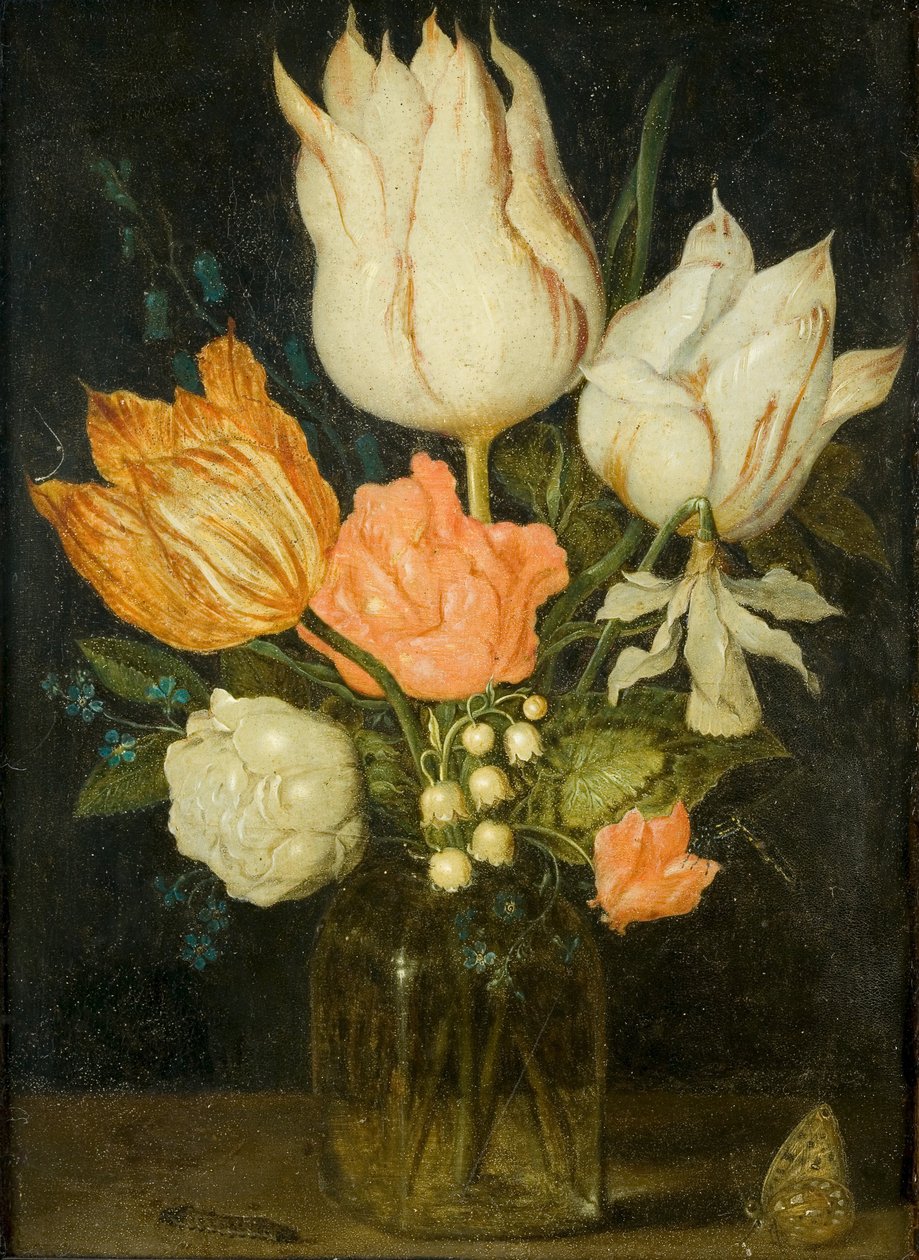 Flowers in a Square Glass Vase by Ambrosius the Elder Bosschaert