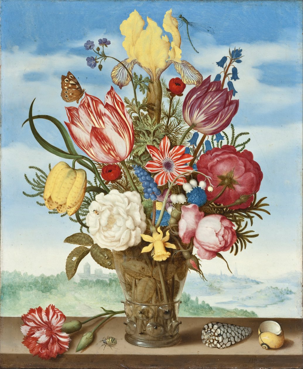 Bouquet of Flowers on a Ledge by Ambrosius the Elder Bosschaert