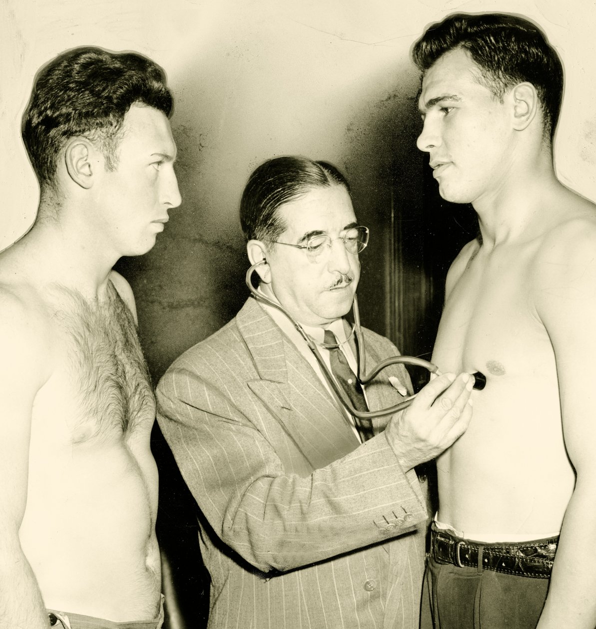 Medical check-up before a boxing match, c. 1930 by American Photographer