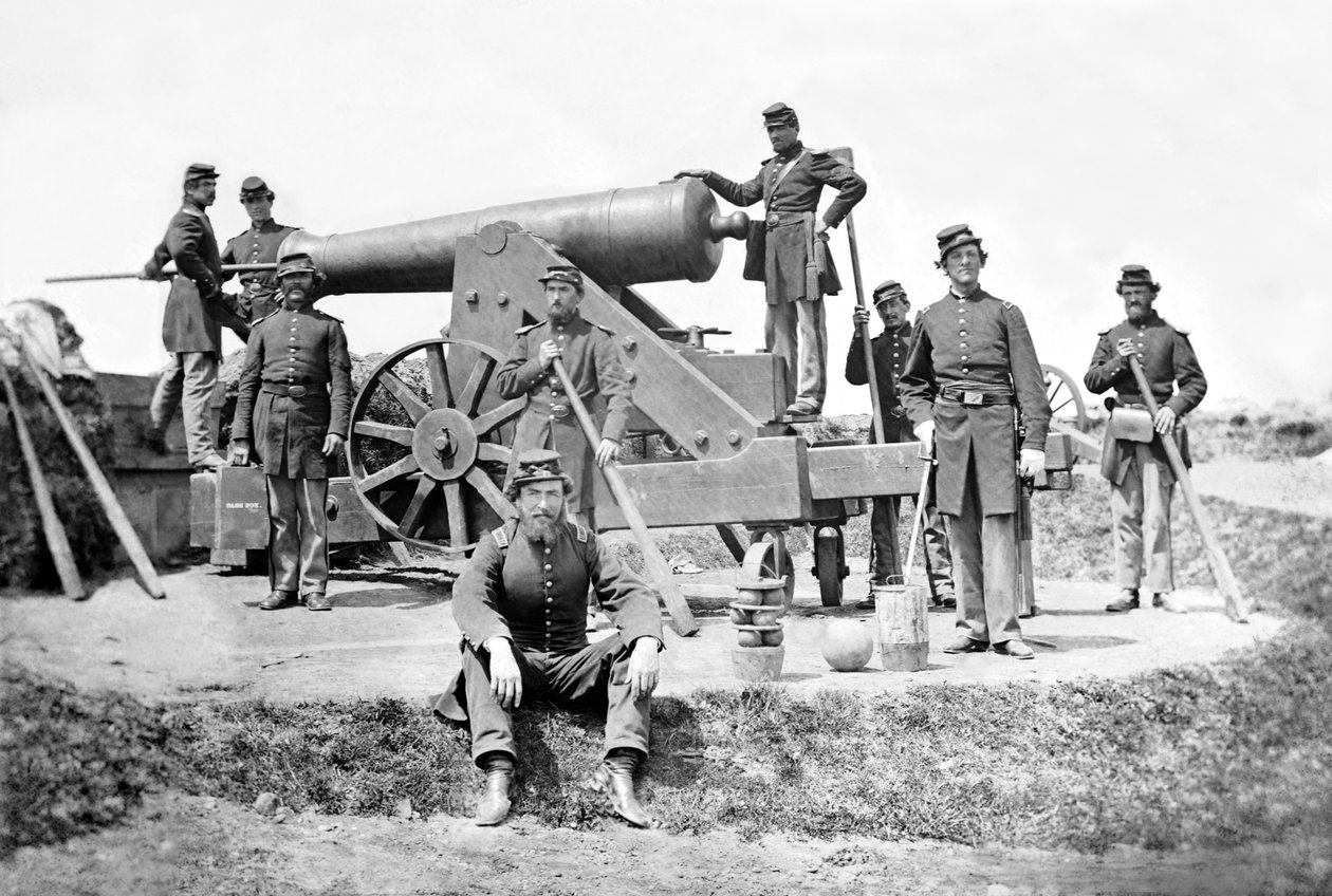 New York Artillerymen with a Heavy Gun in Fort Corcoran, Spring 1862 by American Photographer