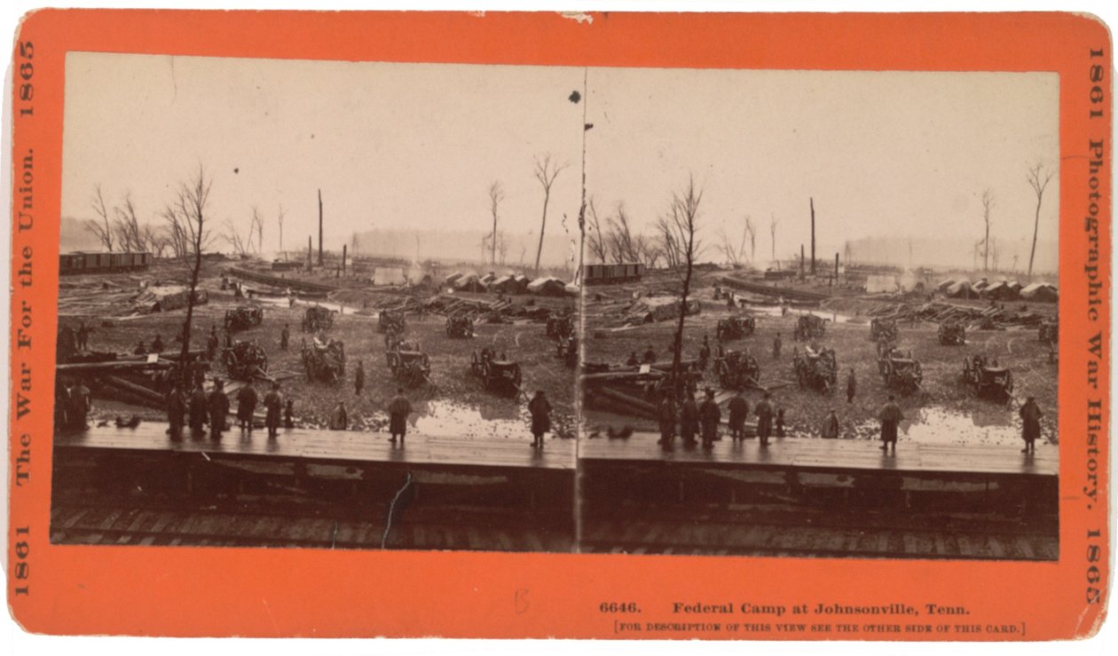 Stereocard view of Johnsonville, TN before evacuation when threatened by Forrest, December 1864 by American Photographer