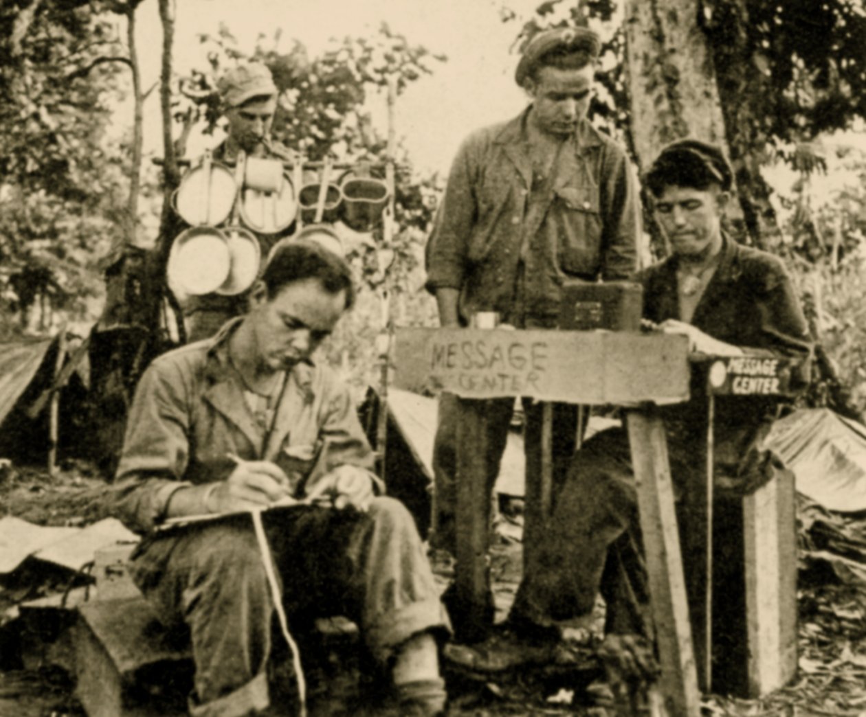 U.S. troops learn cryptography, Tarawa, Papua New Guinea, June 1943 by American Photographer