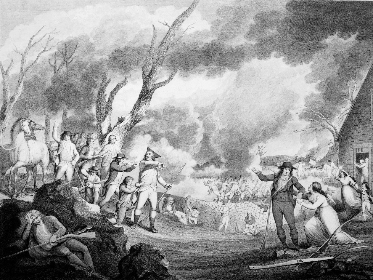 Battle of Lexington, April 19th 1775, engraved by Cornelius Tiebout by American School
