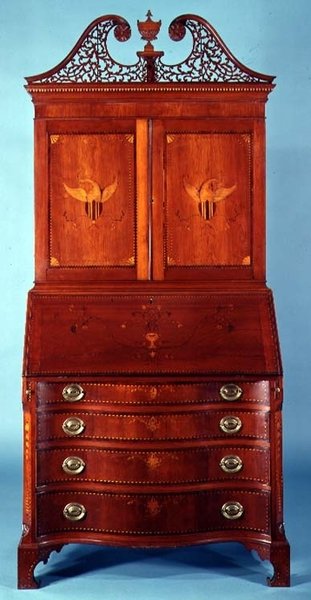 Desk and bookcase, cherry-wood inlaid with mahogany and light and dark woods, Connecticut or Rhode Island, 1790-1810 by American School