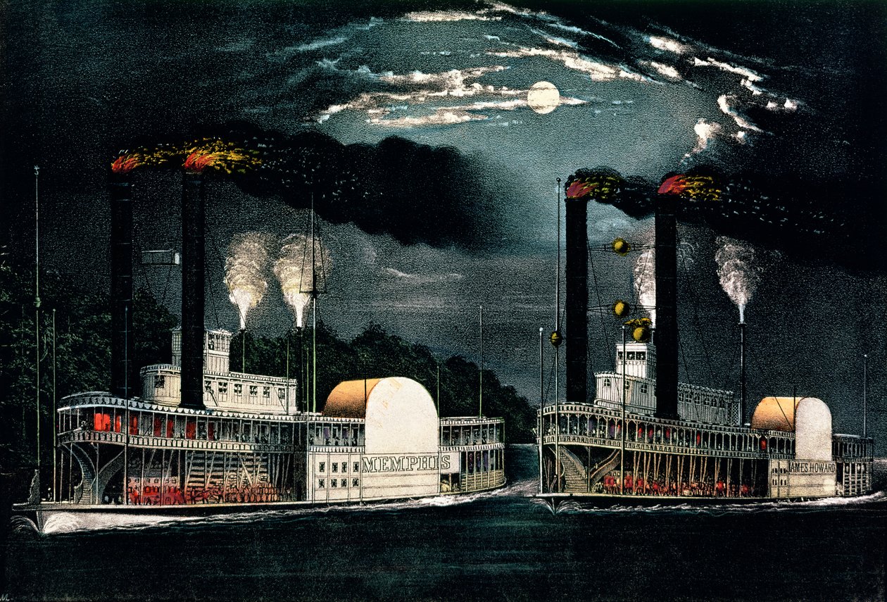 Midnight Race on the Mississippi, published by Currier and Ives by American School