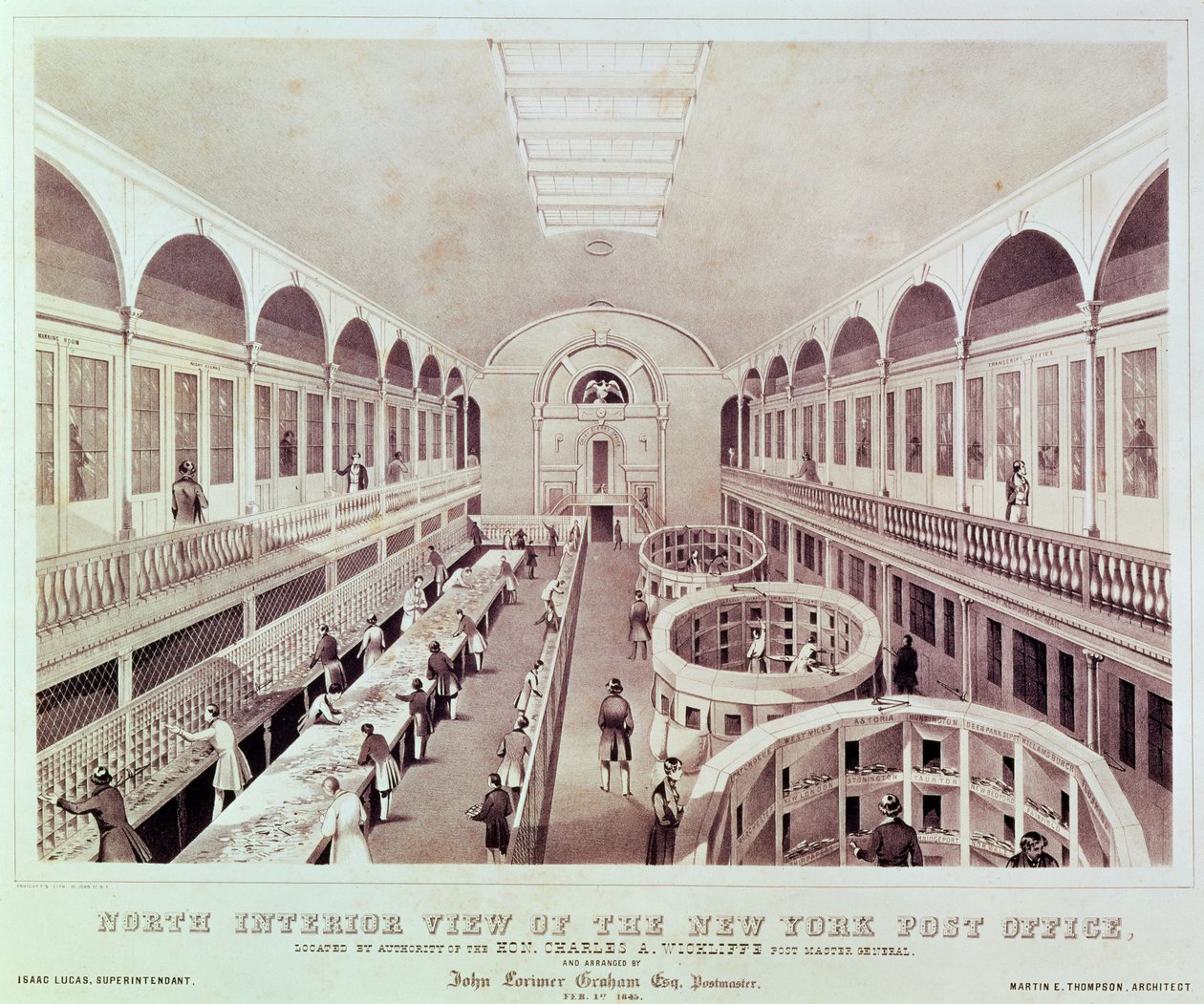 North Interior View of the New York Post Office, Engraved by Endicott by American School