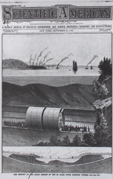 Subterranean tunnel underneath the St. Claire River, from Scientific American 13th September 1890 by American School